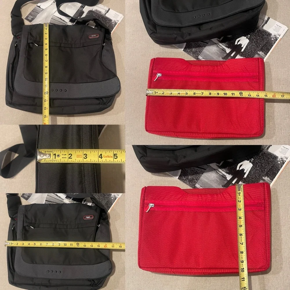 Tumi Nylon Expandable Messenger Laptop Bag In Black/Gray/Red Lining